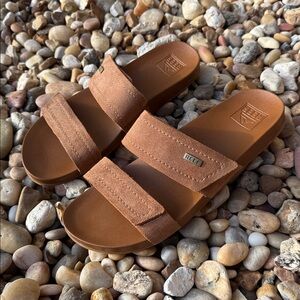 Reef Leather Adjustable Velcro VistaSE Slide Sandals Carmel Brown Women’s Size 9